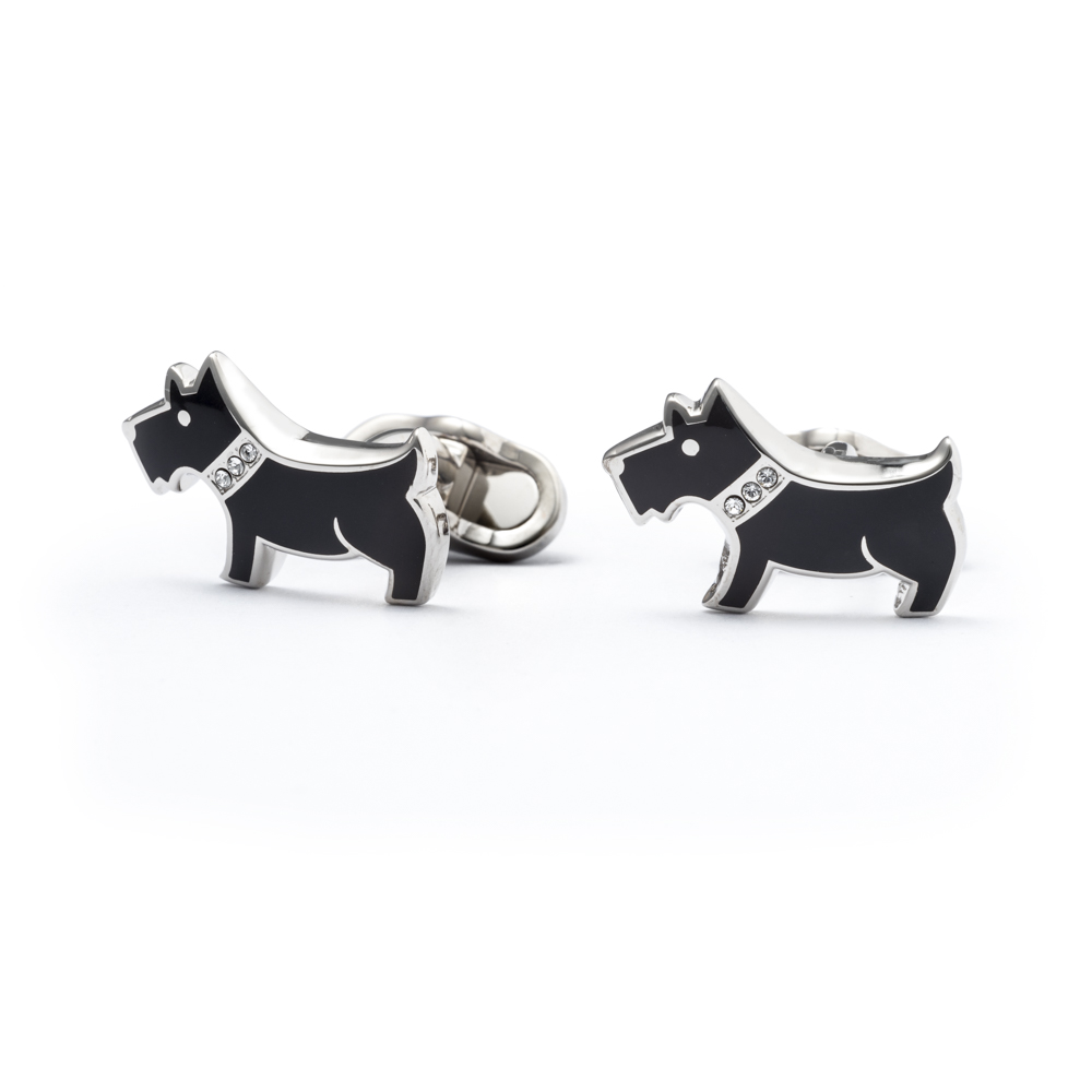 Toto – Dog shaped cufflinks in enamel and Swarovski