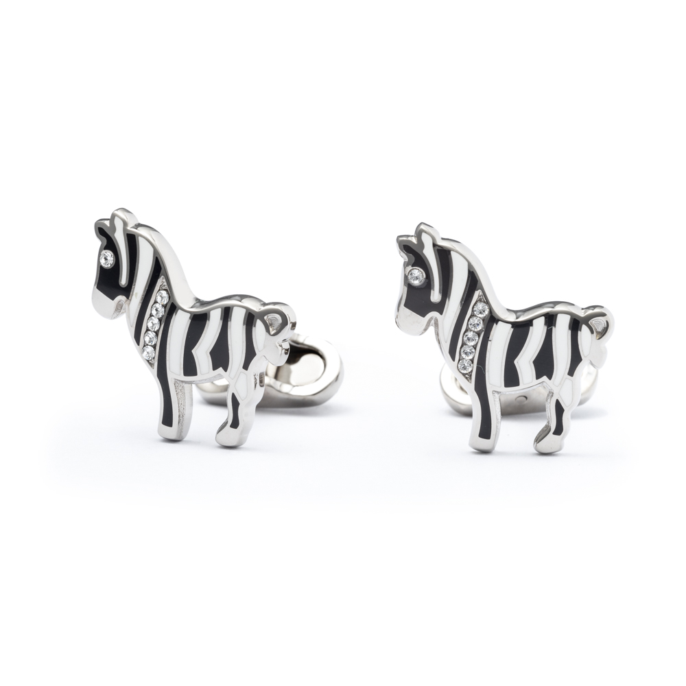 Zebra – Gemelli da polso in smalto e Swarovski